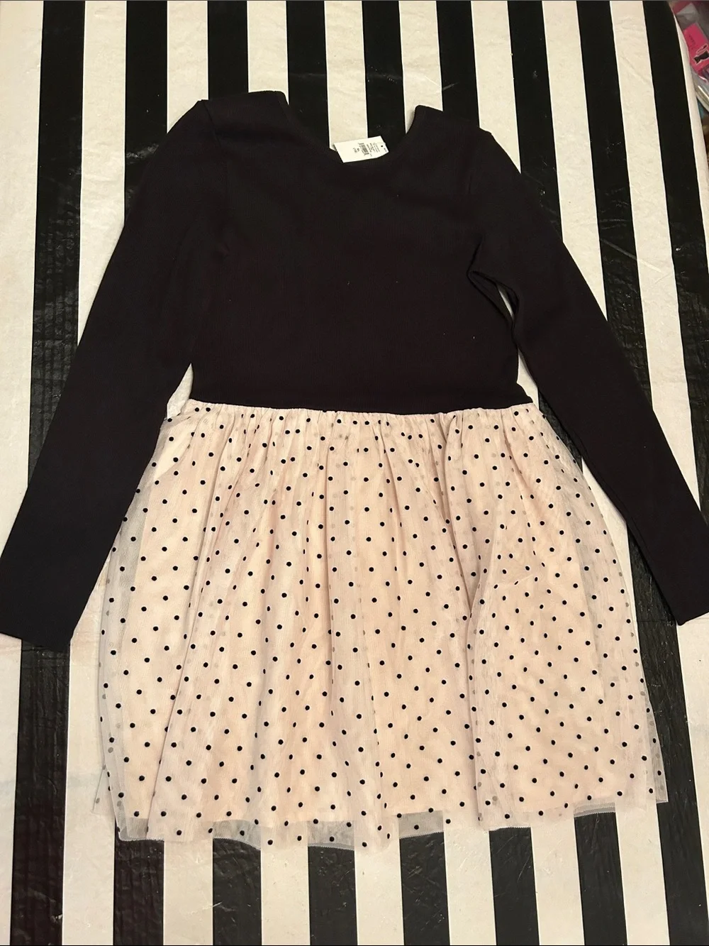 GAP Black Top with Cream and Black Polka Dot Tulle Skirt Dress
